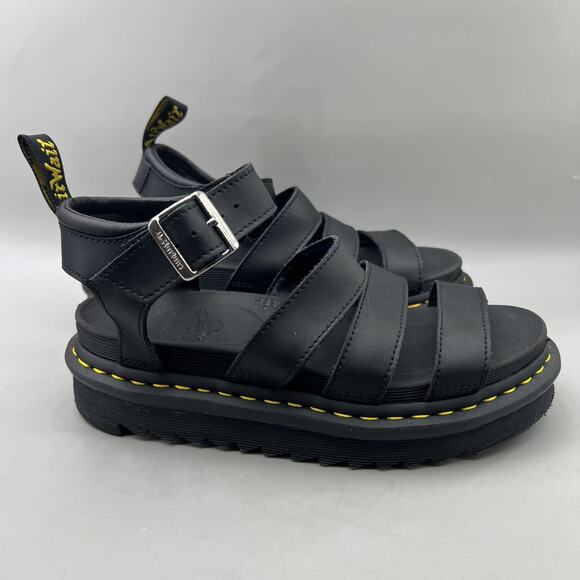 Dr. Martens Shoes - Dr. Martens Blaire Sandals Women Size 7 Black Platform Gladiator Leather Buckle